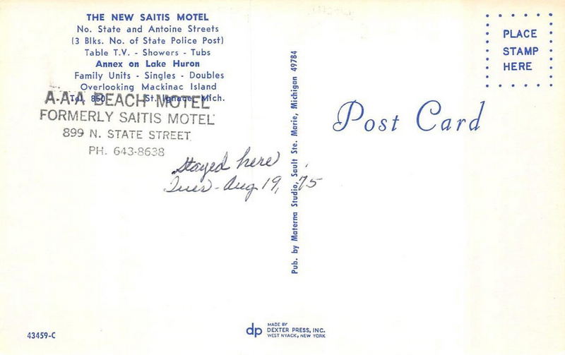 AAA Beach Motel (Saitis Motel) - Vintage Postcard